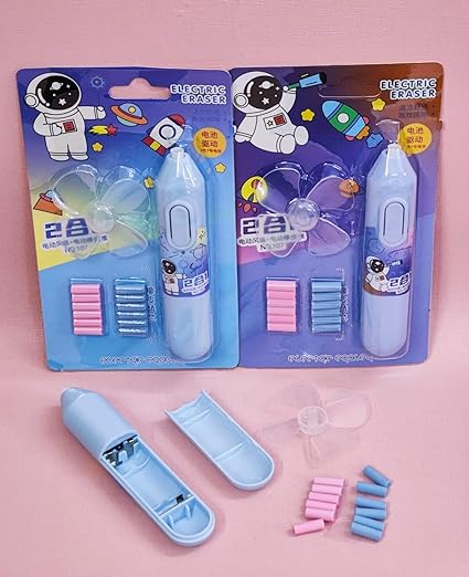 Space Electronic Erasers for Kids with Fan and 12 Refills Corded, Best Return Gift for Kids Party Favor, Electric Rubber